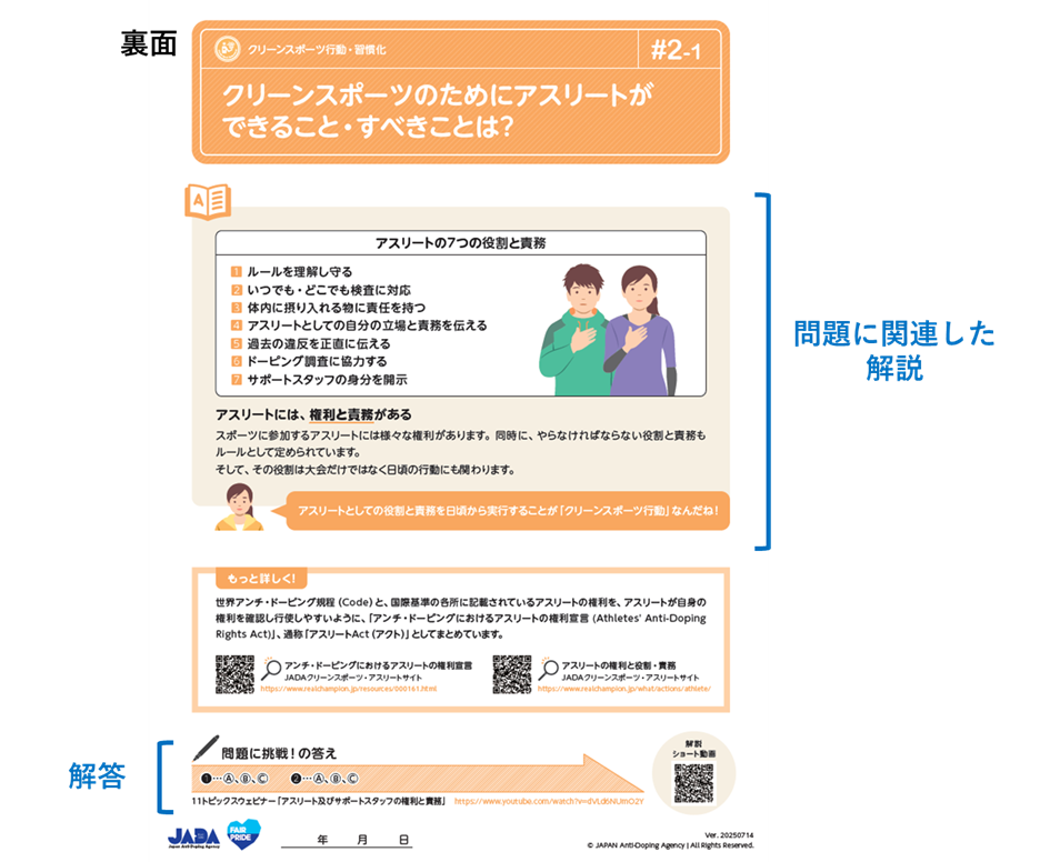 裏面　クイズの解答と関連した解説のイメージ画像
