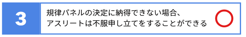 3.規律パネルの決定に納得できない場合、アスリートは不服申し立てをすることができる